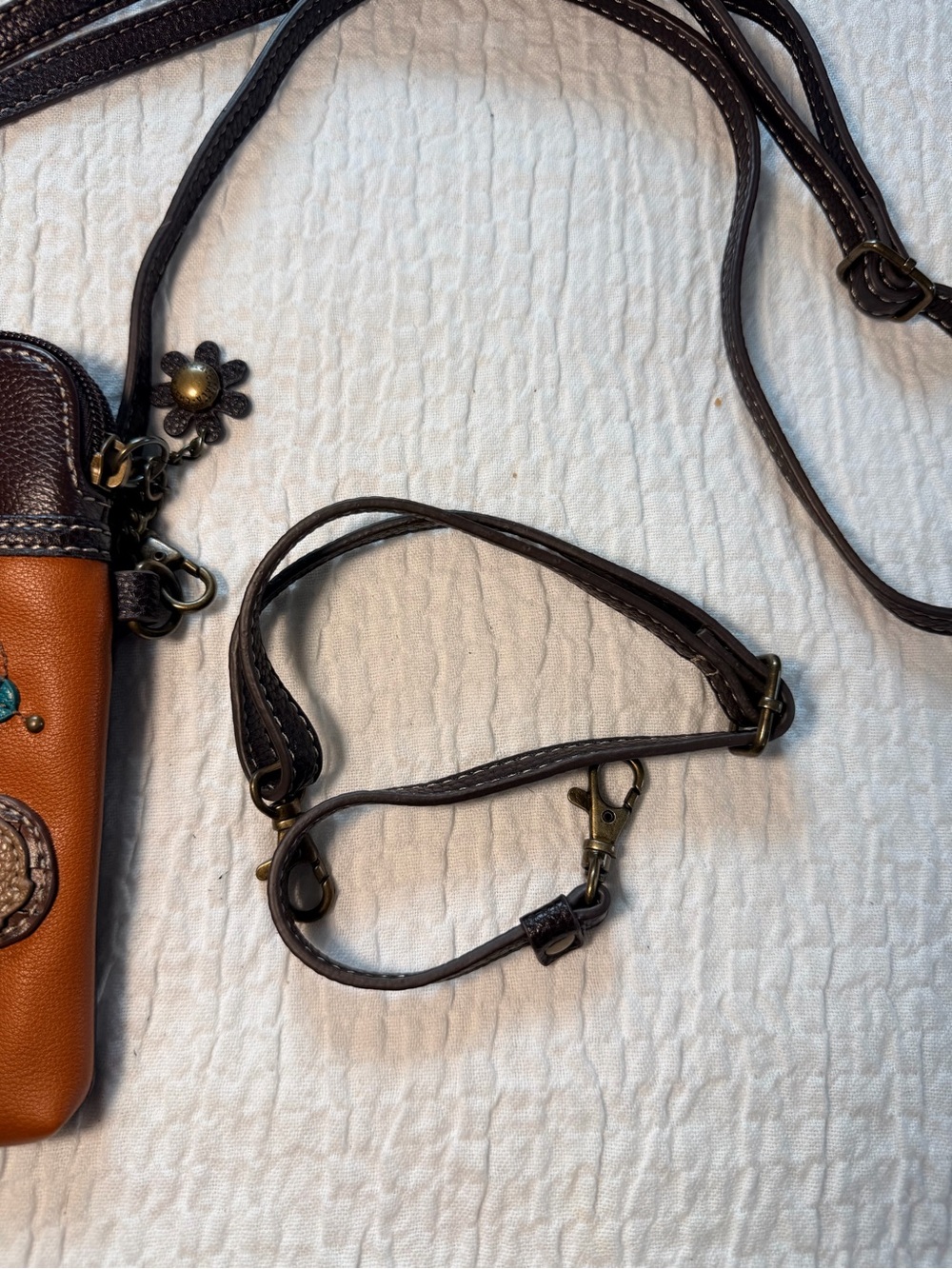 Chala Brown & Tan Leather Crossbody with Colorful German Shepherds Appliqué - Picture 4 of 5